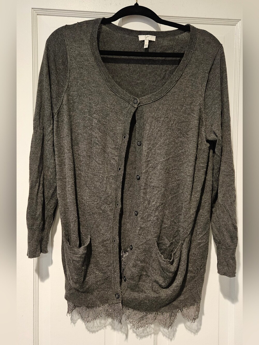 Joie Gray Lace-Hem Button Cardigan